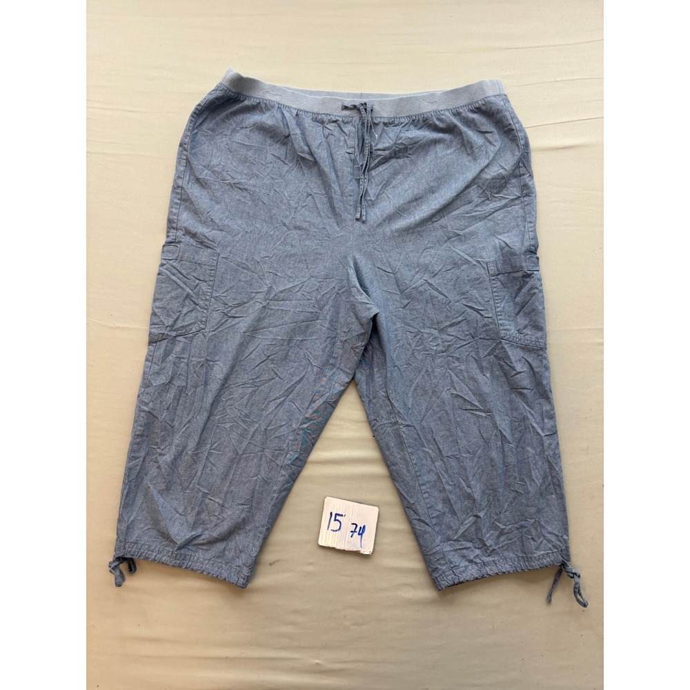 Westbound Woman Blue Chambray Capri Cargo Pants 16W Cotton Drawstring Tie Hem